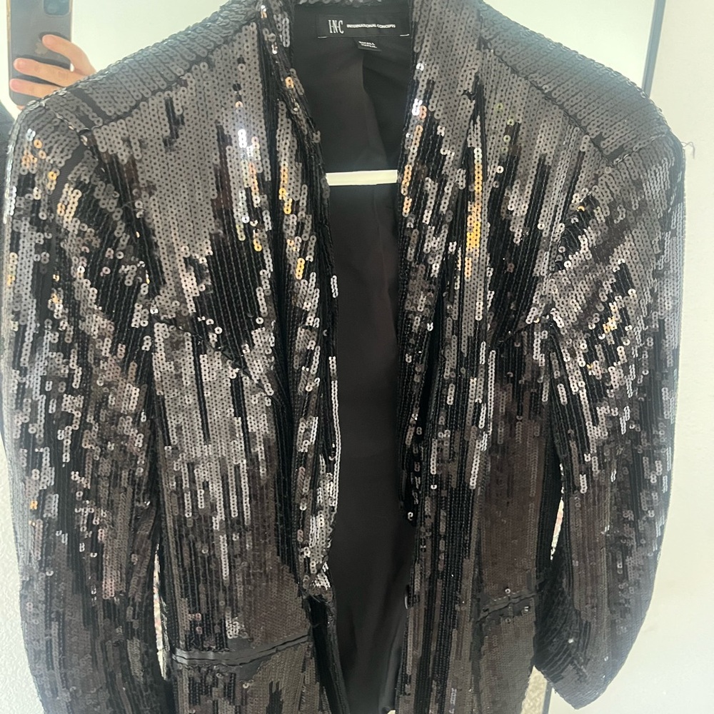 INC International Concepts Women's Sparkling Black Sequin Blazer